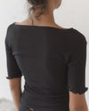 BASERANGE Round neck ruffled ribbed cotton T-shirt TOPA series collection France BAS-TOPA-RB-000-HEI Black